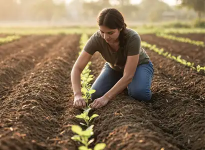 Mujer rural trabajando en un cultivo del Meta como parte de los proyectos productivos y el desarrollo rural impulsados por ASMETA.
