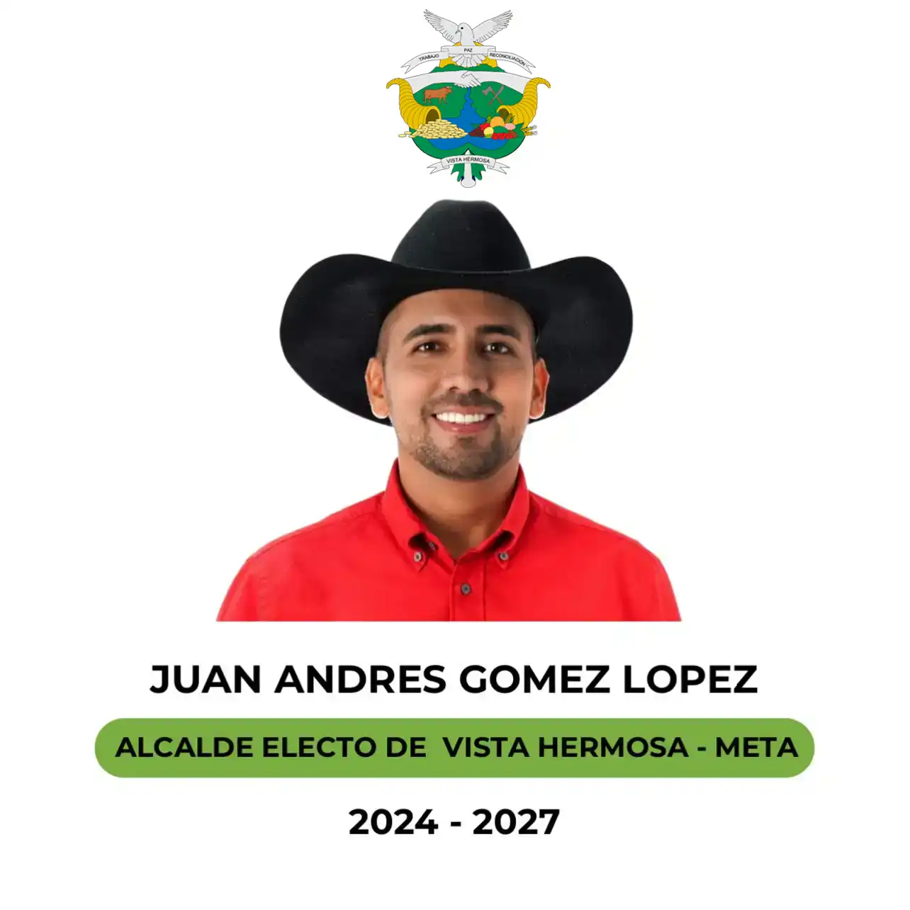 Fotografía de Juan Andrés Gómez López, alcalde del municipio de Vista Hermosa, Meta.